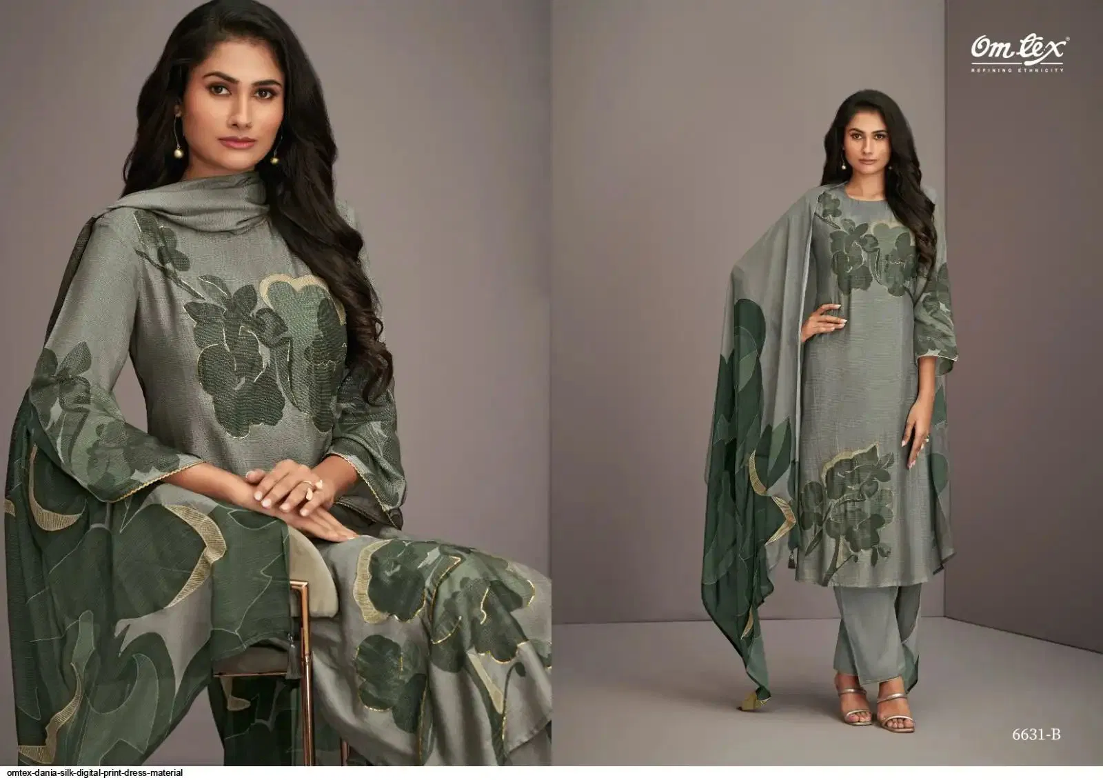 Dania By Omtex Nida Silk Printed Embroidery Dress Material Exporters In India